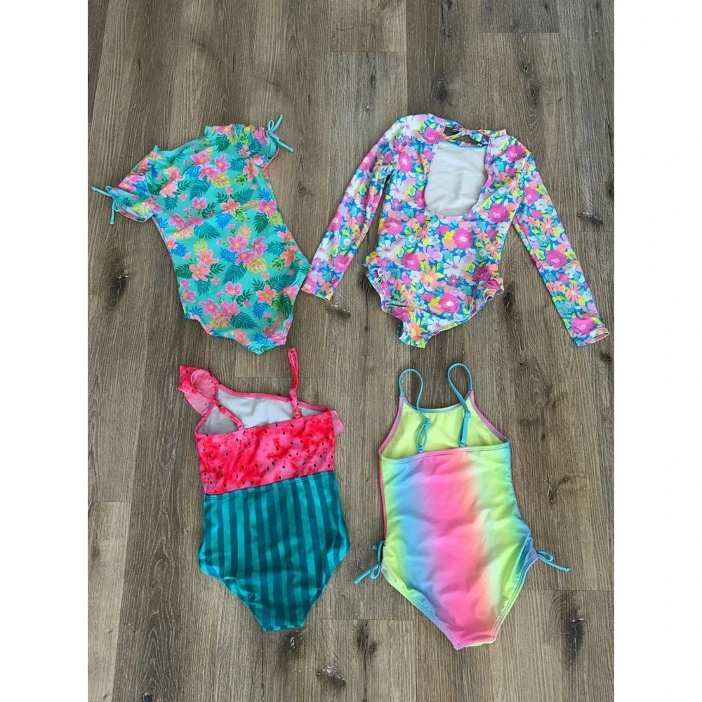 Cat & Jack Coastal One Piece Swimsuit Lot Kids Size S 6/7 Multicolor Floral